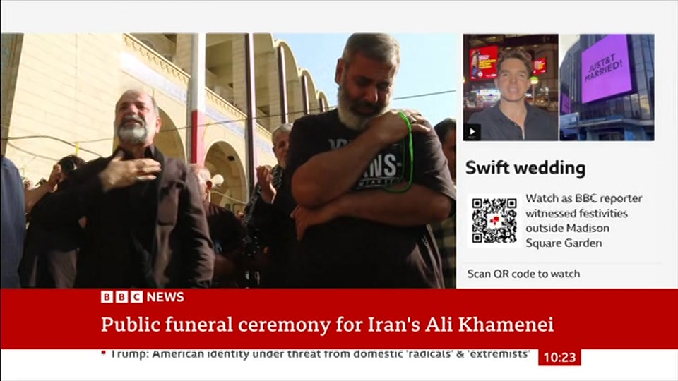 Broadcast still at 23m. BBC NEWS, BBC News, 4 July 2026.