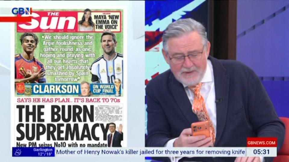 Broadcast still at 31m. GB News, Patrick Christys Tonight Late..., 18 July 2026.