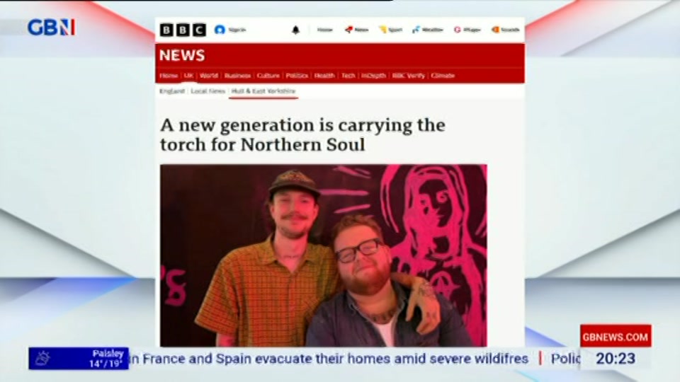 Broadcast still at 23m. GB News, New: The Saturday Five Extra, 25 July 2026.