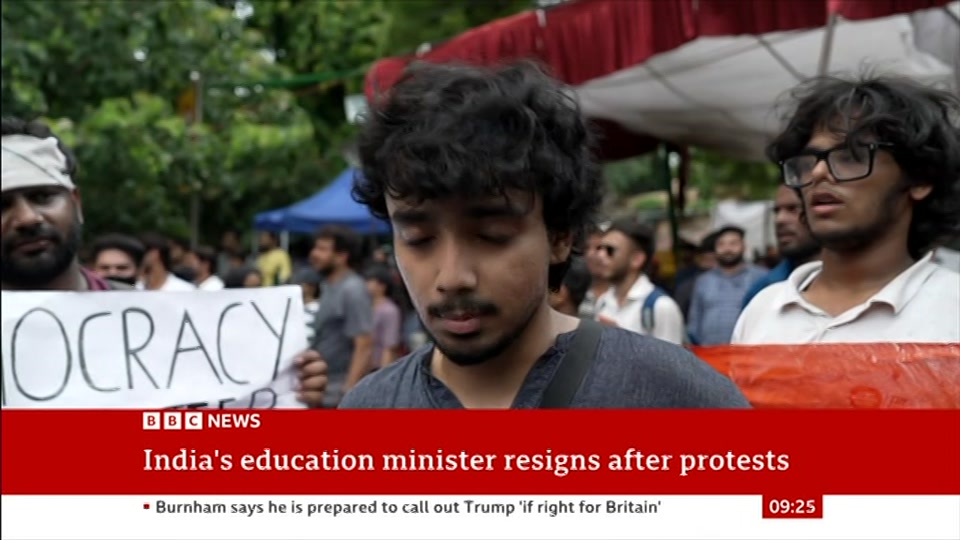 Broadcast still at 25m. BBC One, BBC News, 26 July 2026.