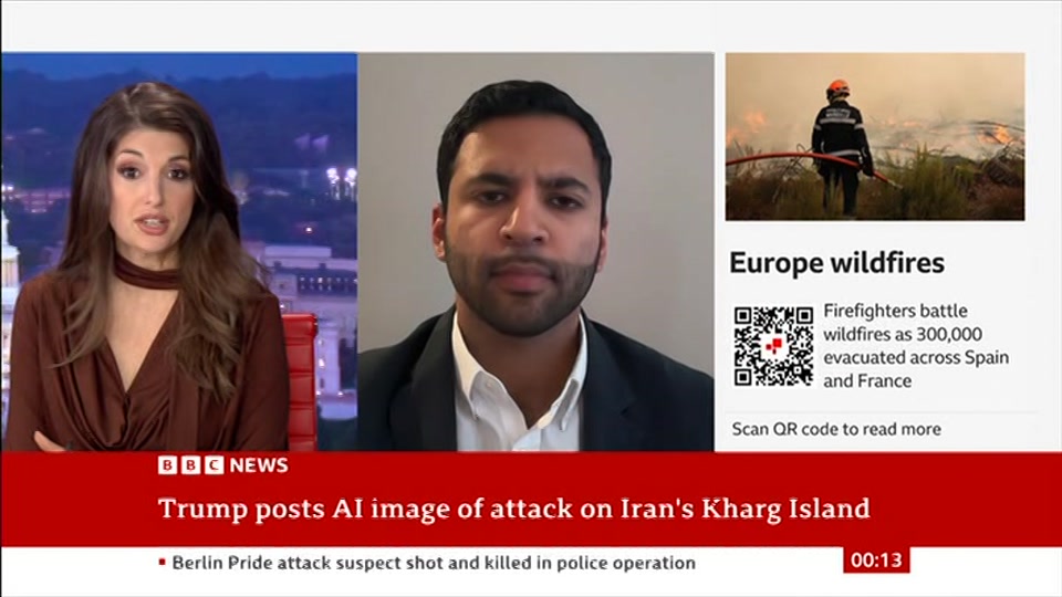 Broadcast still at 13m. BBC NEWS, BBC News, 27 July 2026.