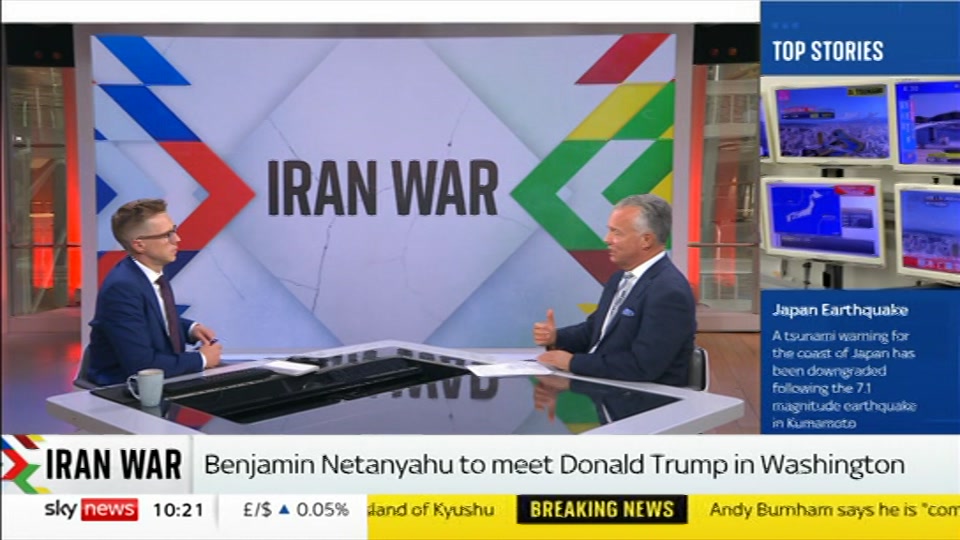 Broadcast still at 21m. Sky News, Sky News Today with Gareth Barlow, 28 July 2026.
