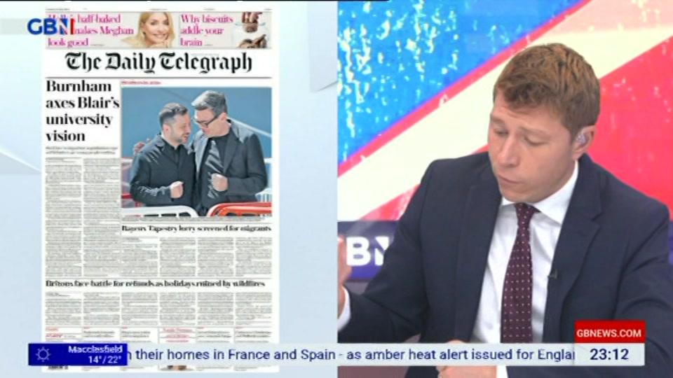 Broadcast still at 12m. GB News, New: Patrick Christys Tonight Late..., 28 July 2026.