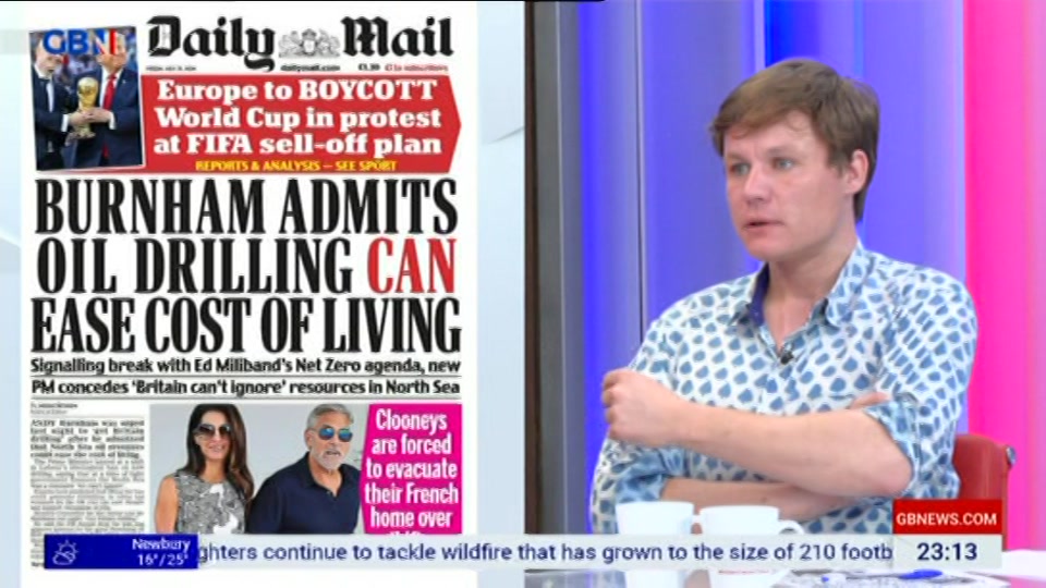 Broadcast still at 13m. GB News, New: Patrick Christys Tonight Late..., 30 July 2026.