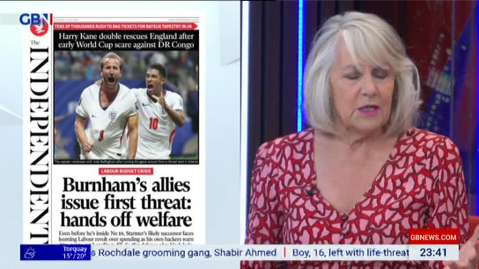 Broadcast still at 42m. GB News, New: Patrick Christys Tonight Late..., 1 July 2026.