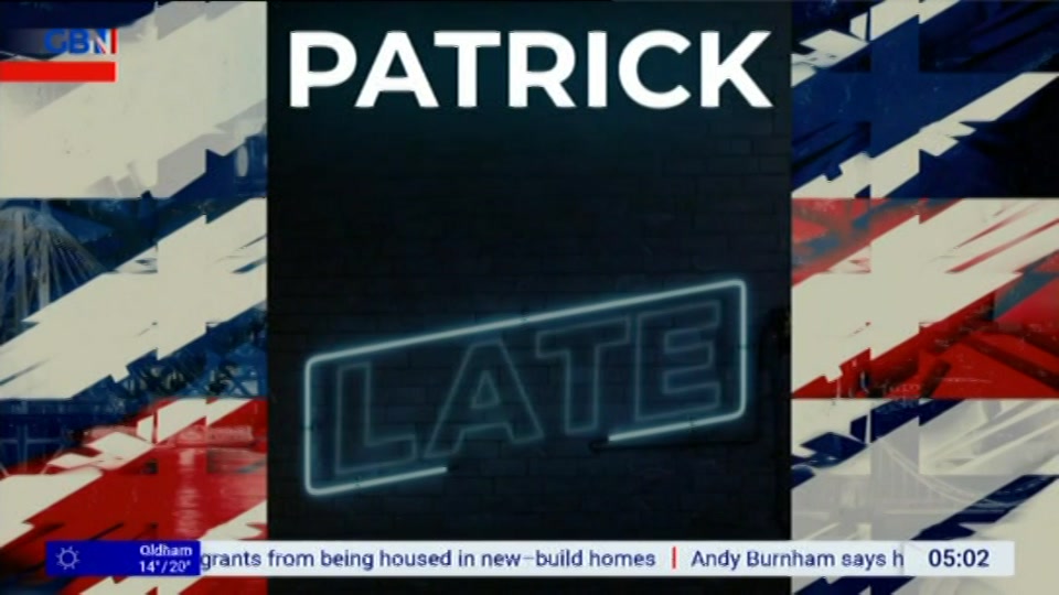 Broadcast still at 3m. GB News, Patrick Christys Tonight Late..., 2 July 2026.