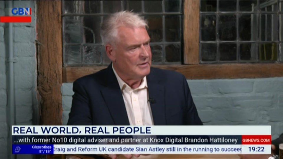 Broadcast still at 22m. GB News, New: Lee Anderson's Real World, 31 July 2026.