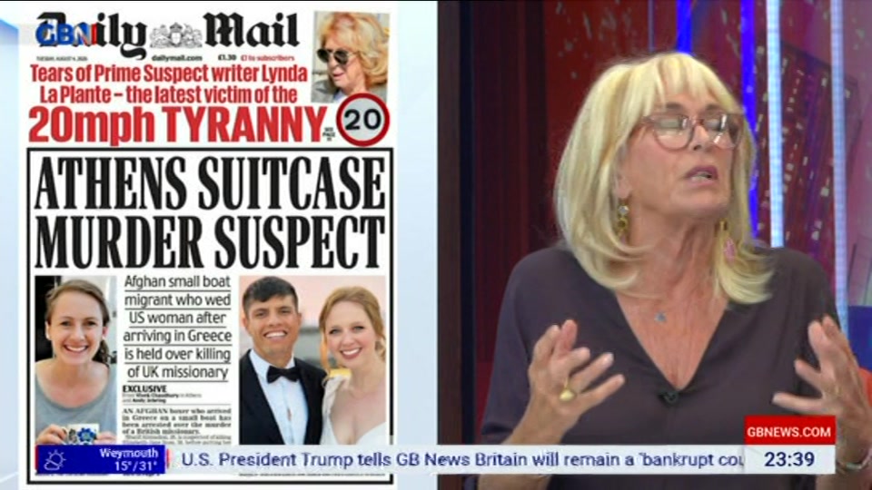 Broadcast still at 39m. GB News, New: Patrick Christys Tonight Late..., 3 August 2026.