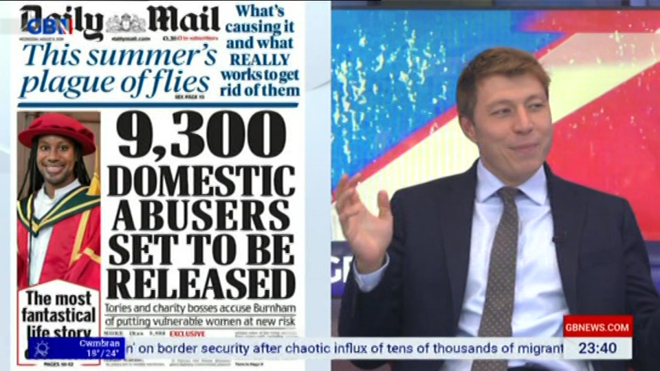 Broadcast still at 40m. GB News, New: Patrick Christys Tonight Late..., 4 August 2026.