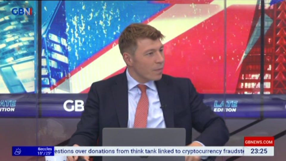 Broadcast still at 25m. GB News, New: Patrick Christys Tonight Late..., 5 August 2026.