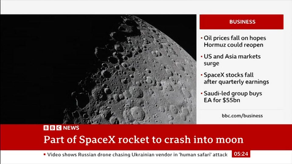 Broadcast still at 24m. BBC NEWS, BBC News, 5 August 2026.
