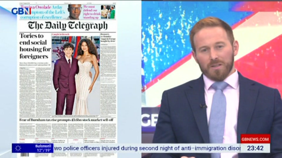 Broadcast still at 42m. GB News, New: Patrick Christys Tonight Late..., 6 August 2026.