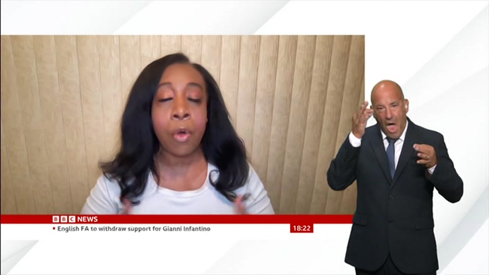 Broadcast still at 22m. BBC NEWS, Signed: BBC News at Six, 3 August 2026.