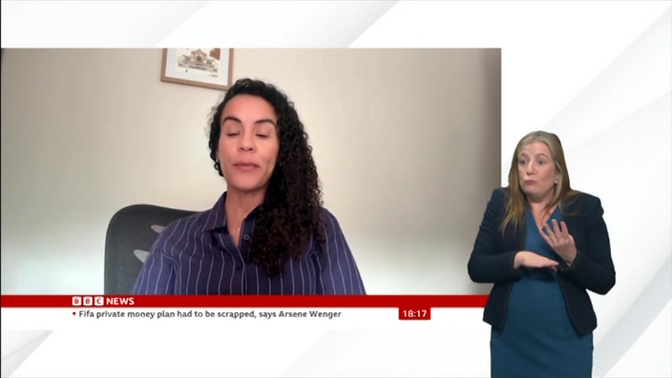 Broadcast still at 17m. BBC NEWS, Signed: BBC News at Six, 4 August 2026.