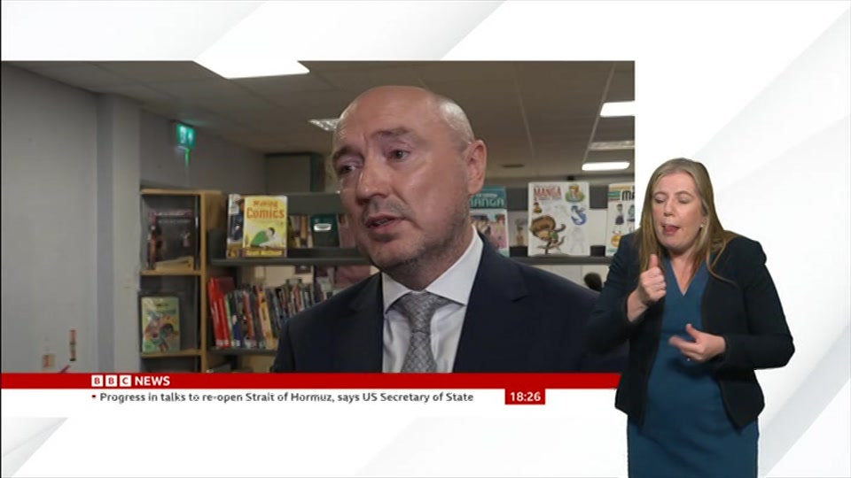Broadcast still at 26m. BBC NEWS, Signed: BBC News at Six, 4 August 2026.