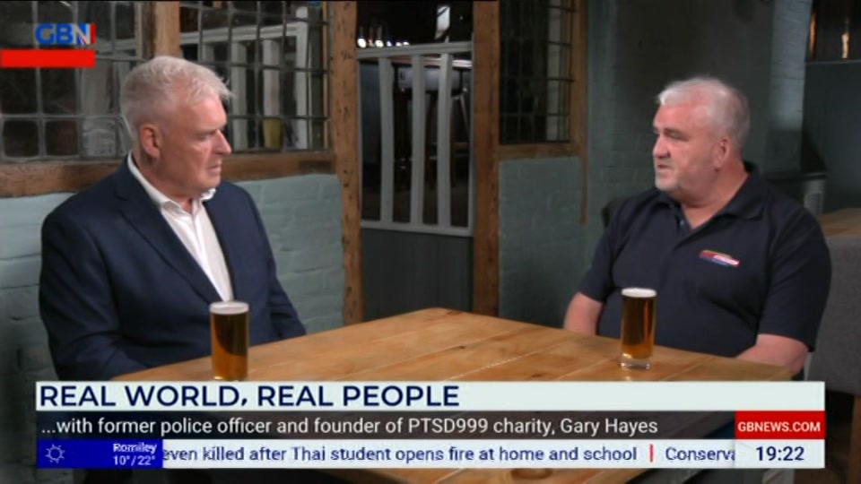 Broadcast still at 22m. GB News, New: Lee Anderson's Real World, 7 August 2026.
