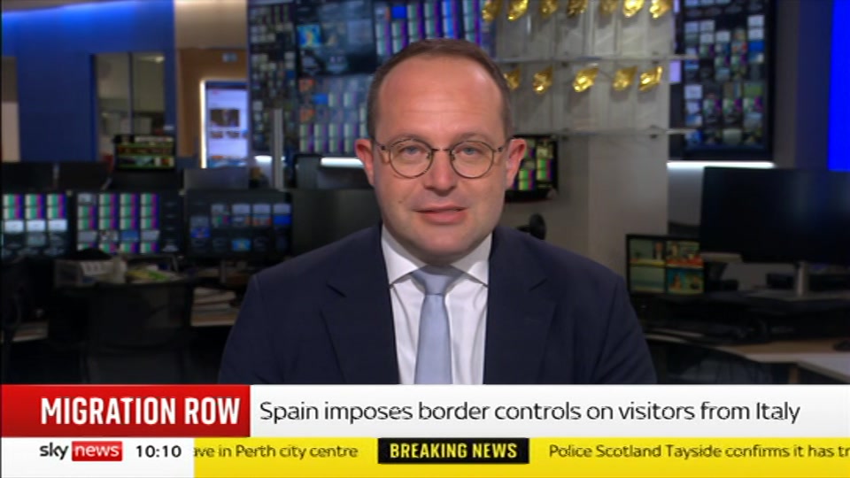 Broadcast still at 10m. Sky News, Sky News Today with Sam Washington, 8 August 2026.