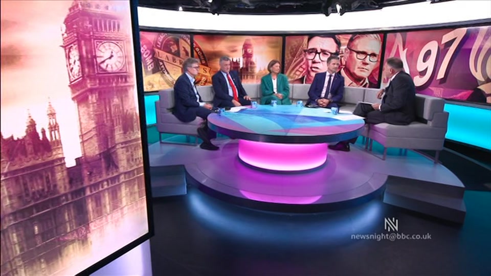 Broadcast still at 22m. BBC TWO, Newsnight, followed by Weather, 14 July 2026.