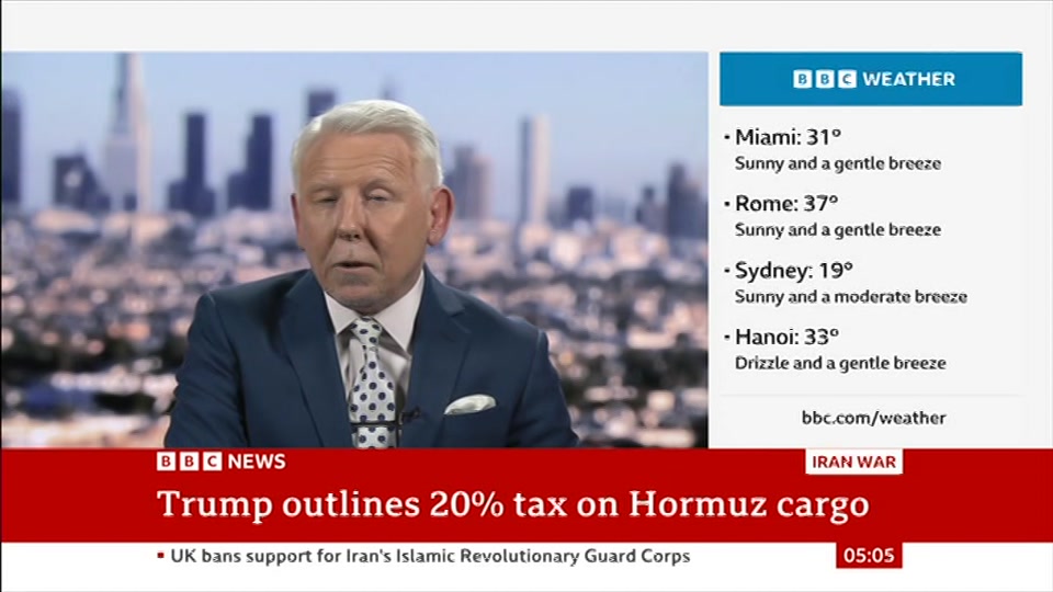 Broadcast still at 5m. BBC NEWS, BBC News, 14 July 2026.