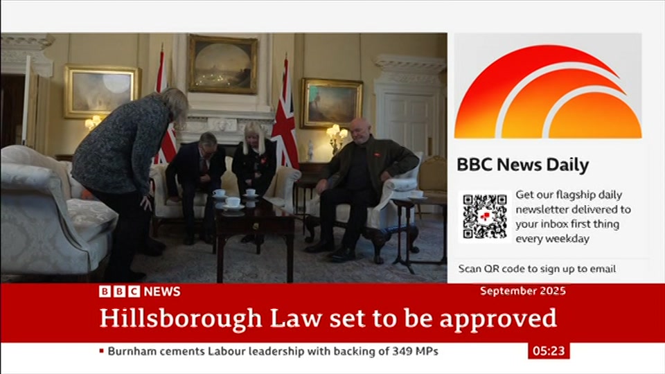 Broadcast still at 23m. BBC NEWS, BBC News, 14 July 2026.