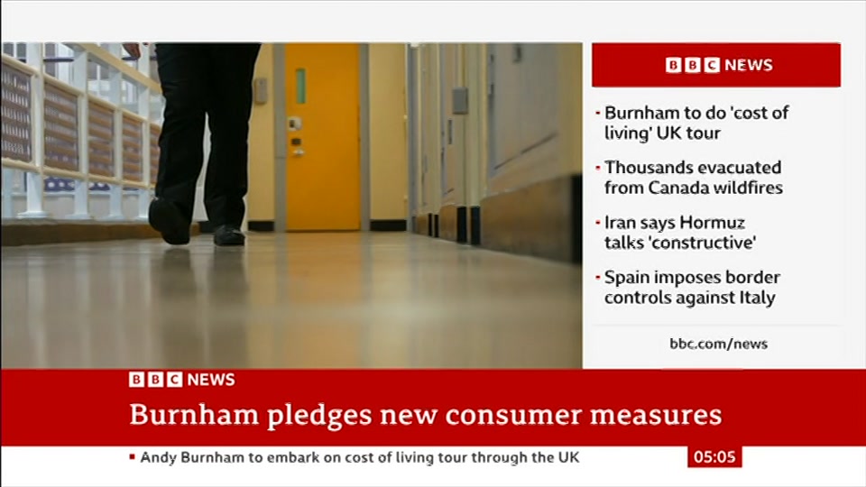 Broadcast still at 5m. BBC NEWS, BBC News, 9 August 2026.
