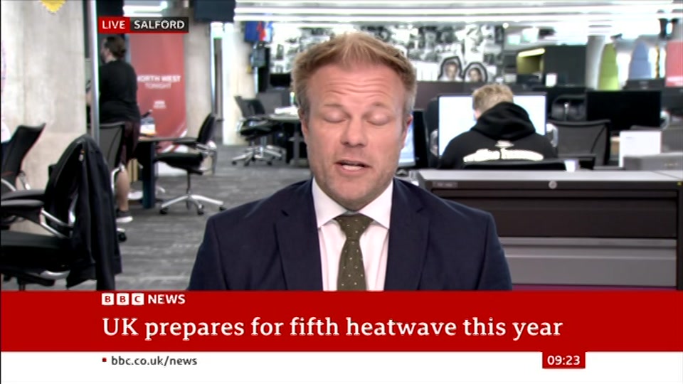Broadcast still at 23m. BBC ONE West, BBC News, 9 August 2026.
