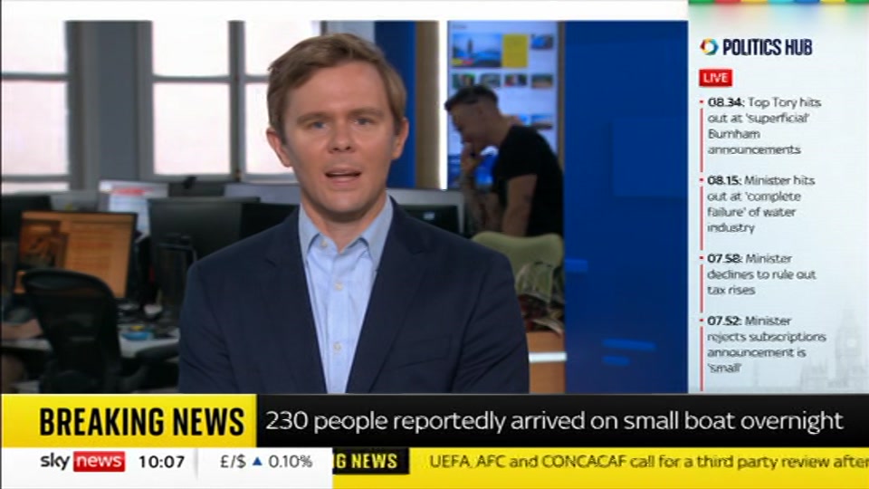 Broadcast still at 7m. Sky News, Sky News Today with Gareth Barlow, 10 August 2026.