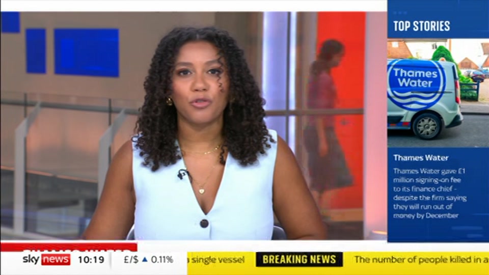Broadcast still at 19m. Sky News, Sky News Today with Gareth Barlow, 10 August 2026.