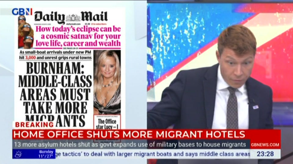 Broadcast still at 28m. GB News, New: Patrick Christys Tonight Late..., 11 August 2026.
