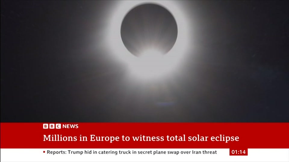 Broadcast still at 14m. BBC NEWS, BBC News, 12 August 2026.