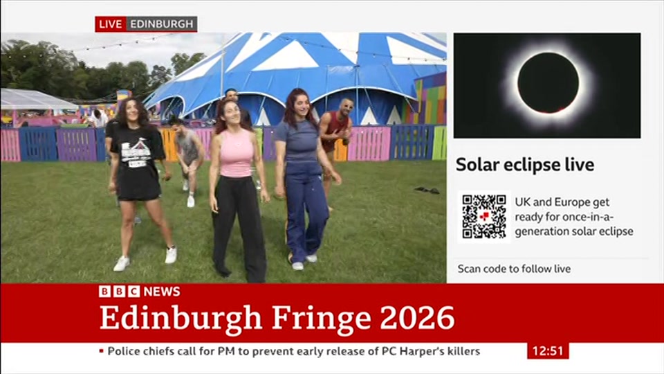 Broadcast still at 21m. BBC NEWS, BBC News Now, 12 August 2026.