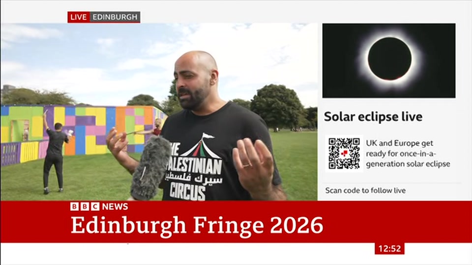 Broadcast still at 22m. BBC NEWS, BBC News Now, 12 August 2026.