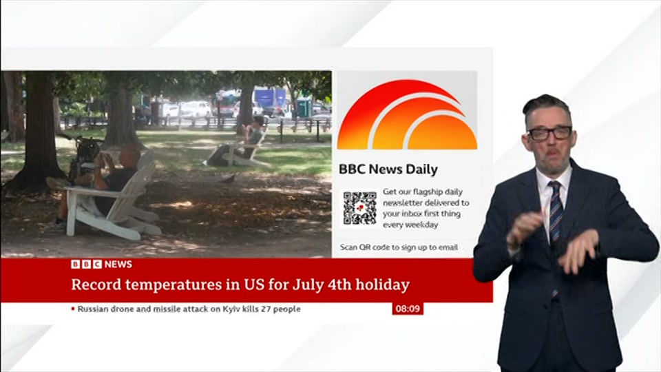 Broadcast still at 10m. BBC NEWS, Signed: BBC News, 3 July 2026.