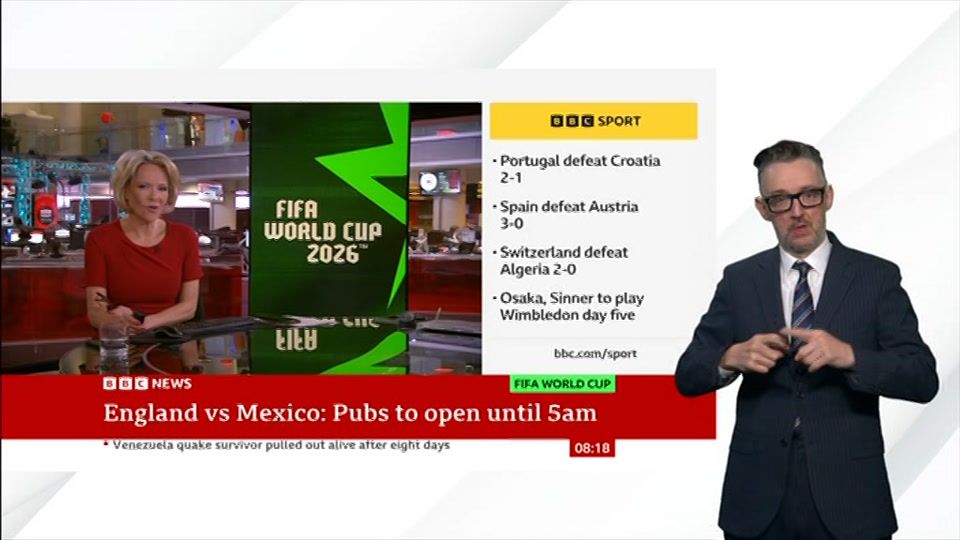 Broadcast still at 19m. BBC NEWS, Signed: BBC News, 3 July 2026.