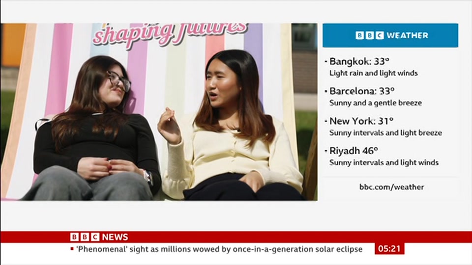 Broadcast still at 21m. BBC NEWS, BBC News, 13 August 2026.