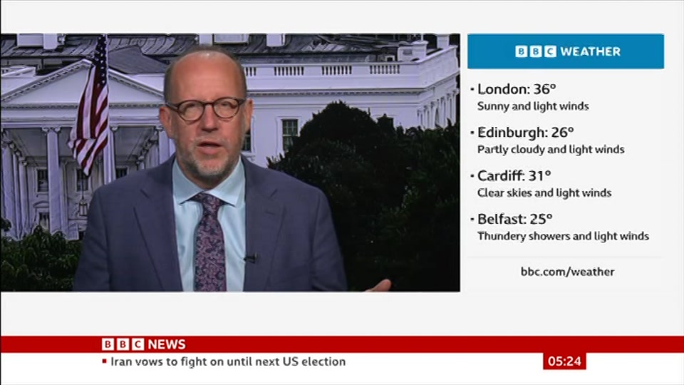 Broadcast still at 24m. BBC NEWS, BBC News, 13 August 2026.