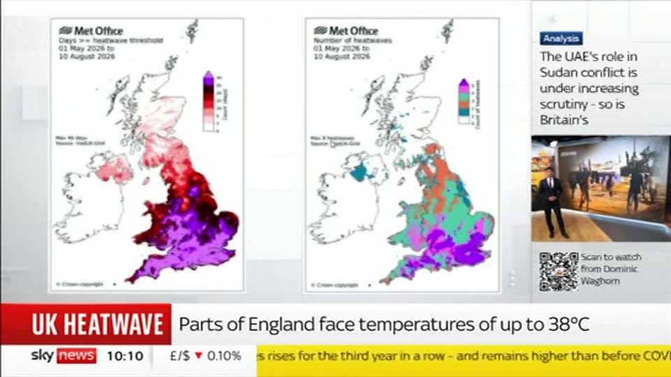 Broadcast still at 10m. Sky News, Sky News Today with Gareth Barlow, 13 August 2026.