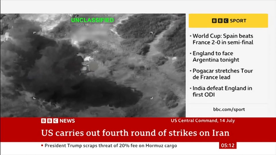 Broadcast still at 12m. BBC NEWS, BBC News, 15 July 2026.