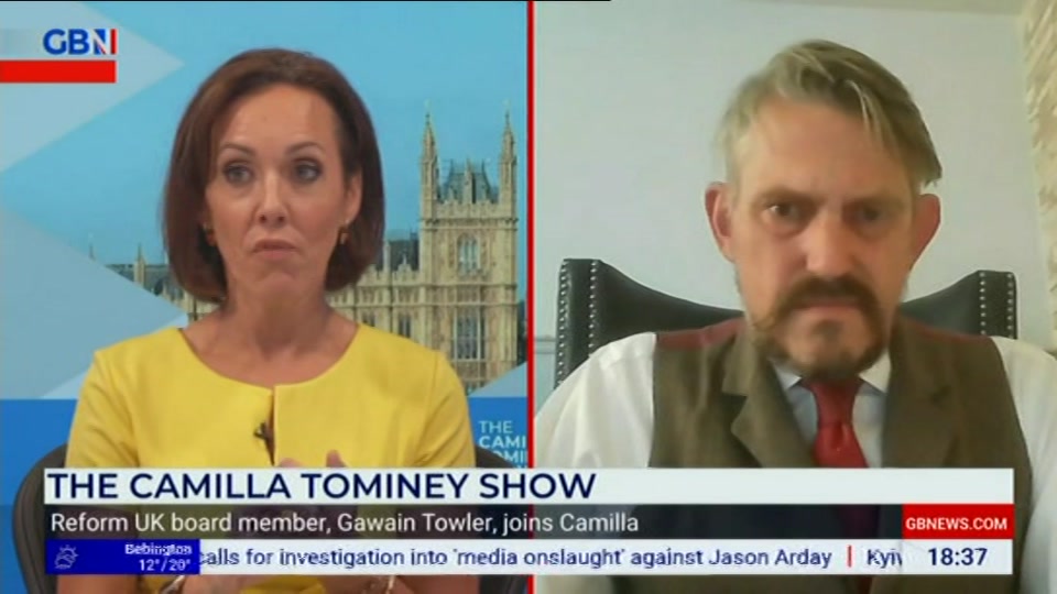 Broadcast still at 37m. GB News, New: The Camilla Tominey Show..., 16 August 2026.