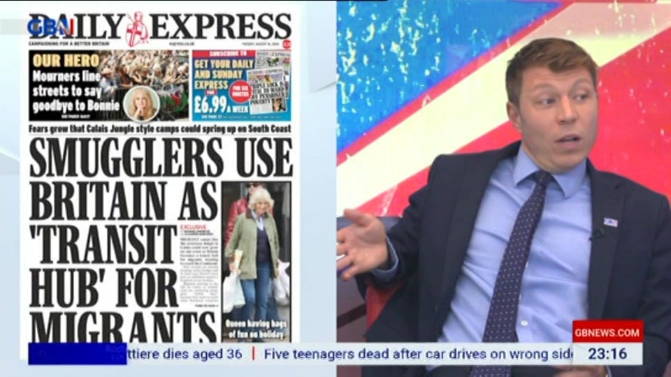 Broadcast still at 16m. GB News, New: Patrick Christys Tonight Late..., 17 August 2026.
