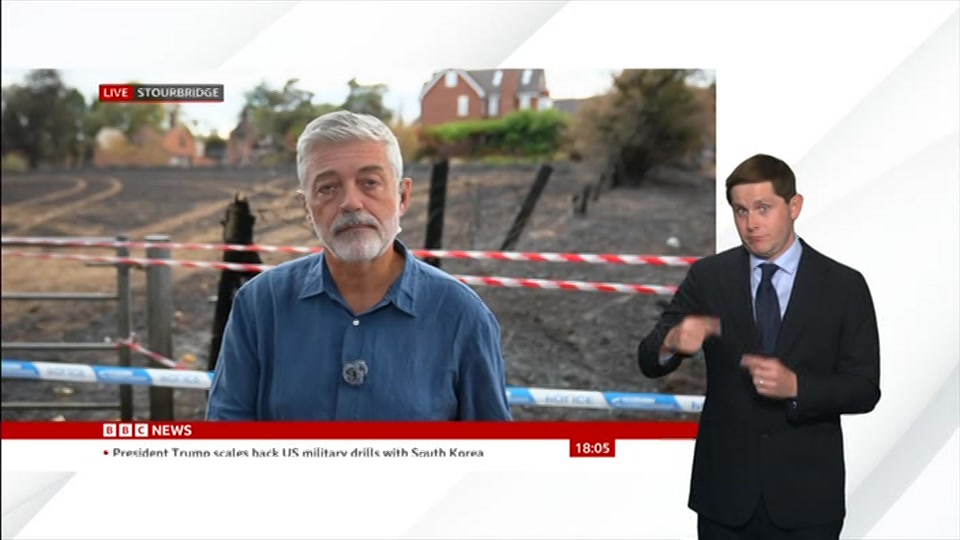 Broadcast still at 5m. BBC News, Signed: BBC News at Six, 17 August 2026.