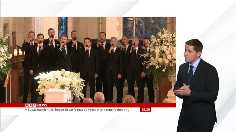 Broadcast still at 28m. BBC News, Signed: BBC News at Six, 17 August 2026.