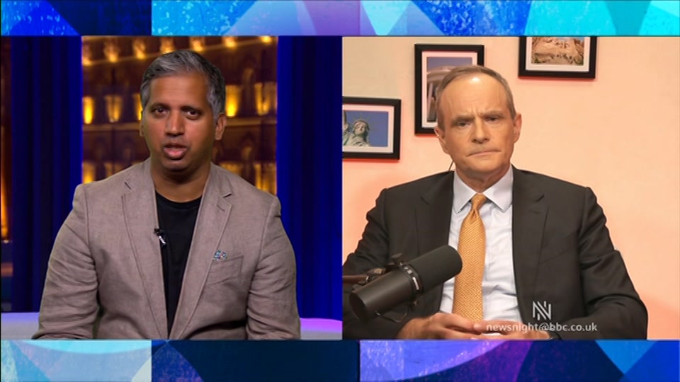 Broadcast still at 24m. BBC Two, Newsnight, followed by Weather, 17 August 2026.