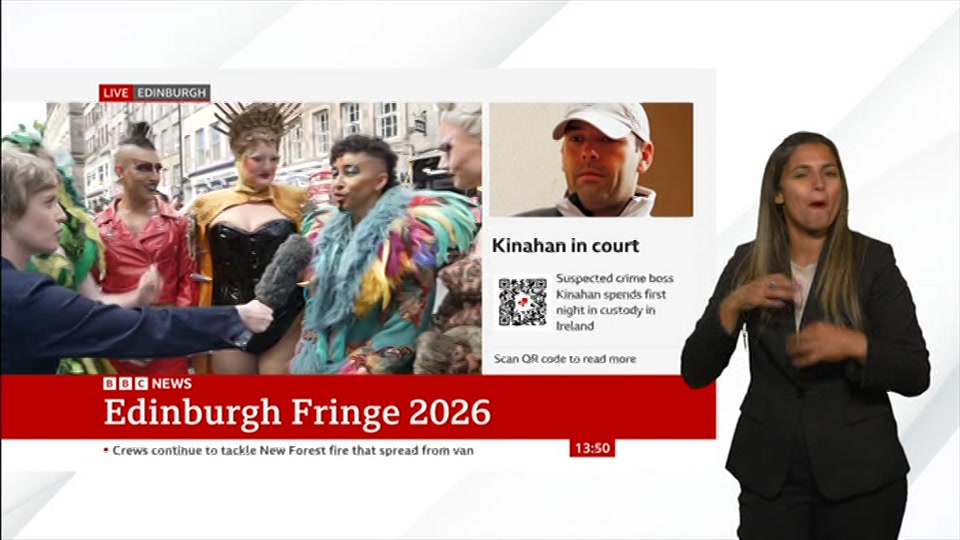 Broadcast still at 20m. BBC NEWS, Signed: BBC News Now, 10 August 2026.