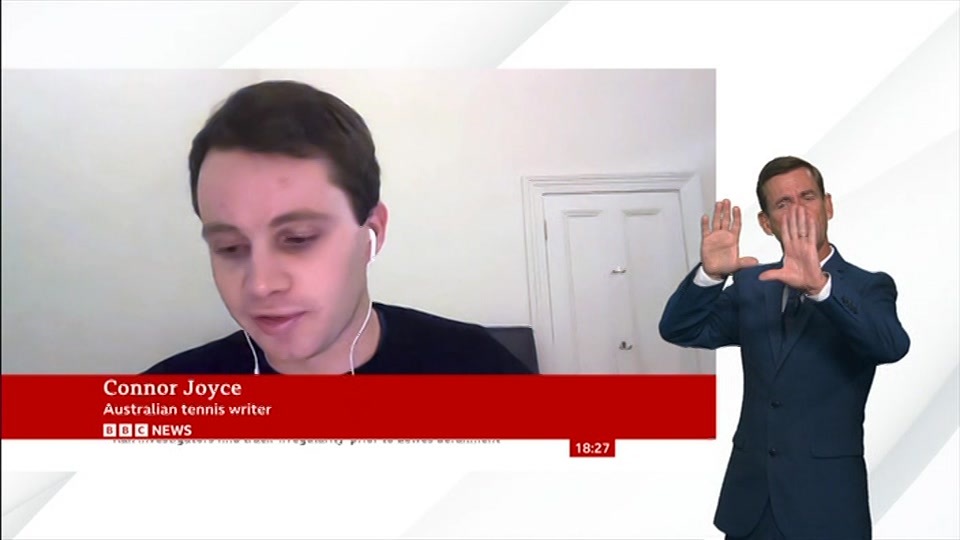 Broadcast still at 27m. BBC News, Signed: BBC News at Six, 19 August 2026.