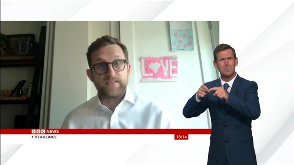 Broadcast still at 14m. BBC News, Signed: BBC News at Six, 20 August 2026.