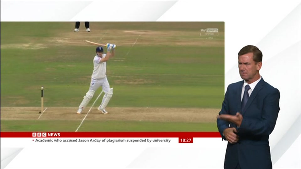 Broadcast still at 27m. BBC News, Signed: BBC News at Six, 20 August 2026.