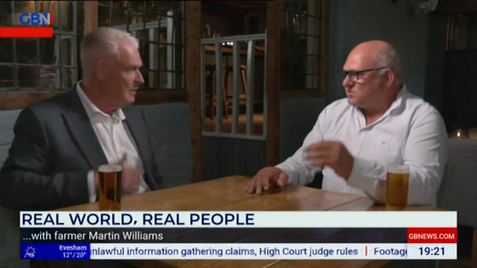 Broadcast still at 21m. GB News, New: Lee Anderson's Real World, 21 August 2026.