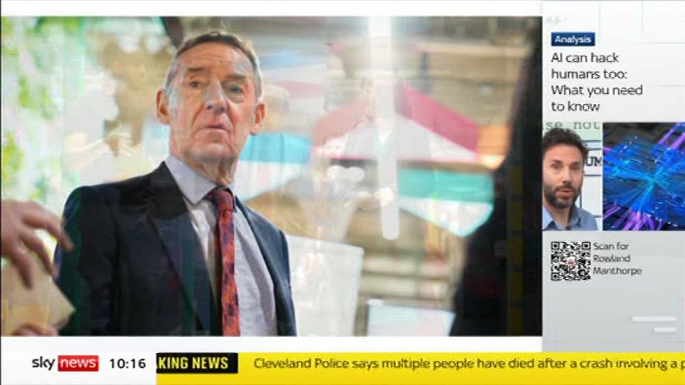 Broadcast still at 16m. Sky News, Sky News Today with Sam Washington, 22 August 2026.