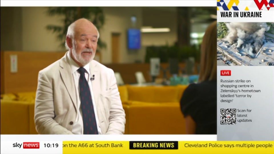 Broadcast still at 19m. Sky News, Sky News Today with Sam Washington, 22 August 2026.